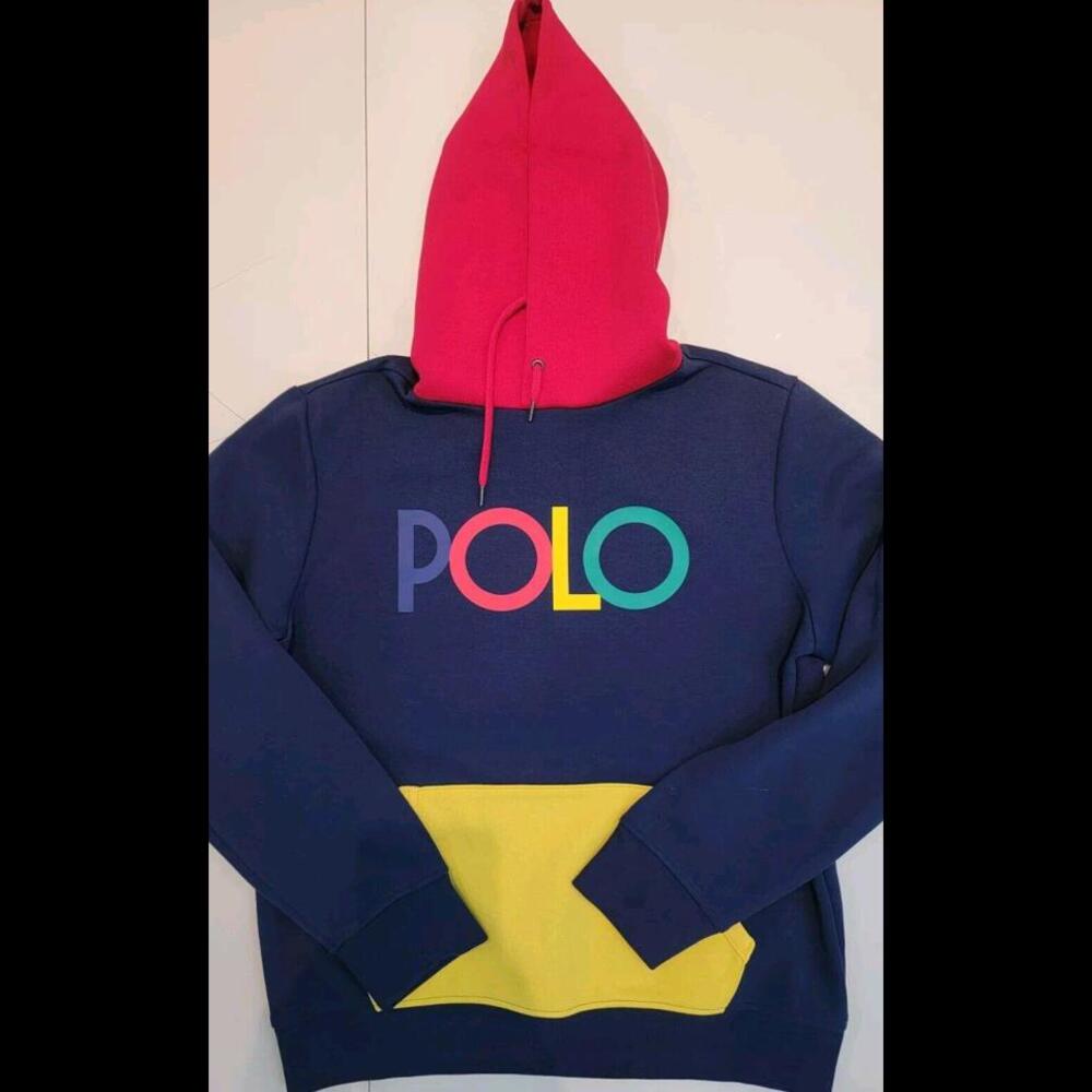 POLO RALPH LAUREN 67 Fleece Hoodie  Color Block Pullover MED